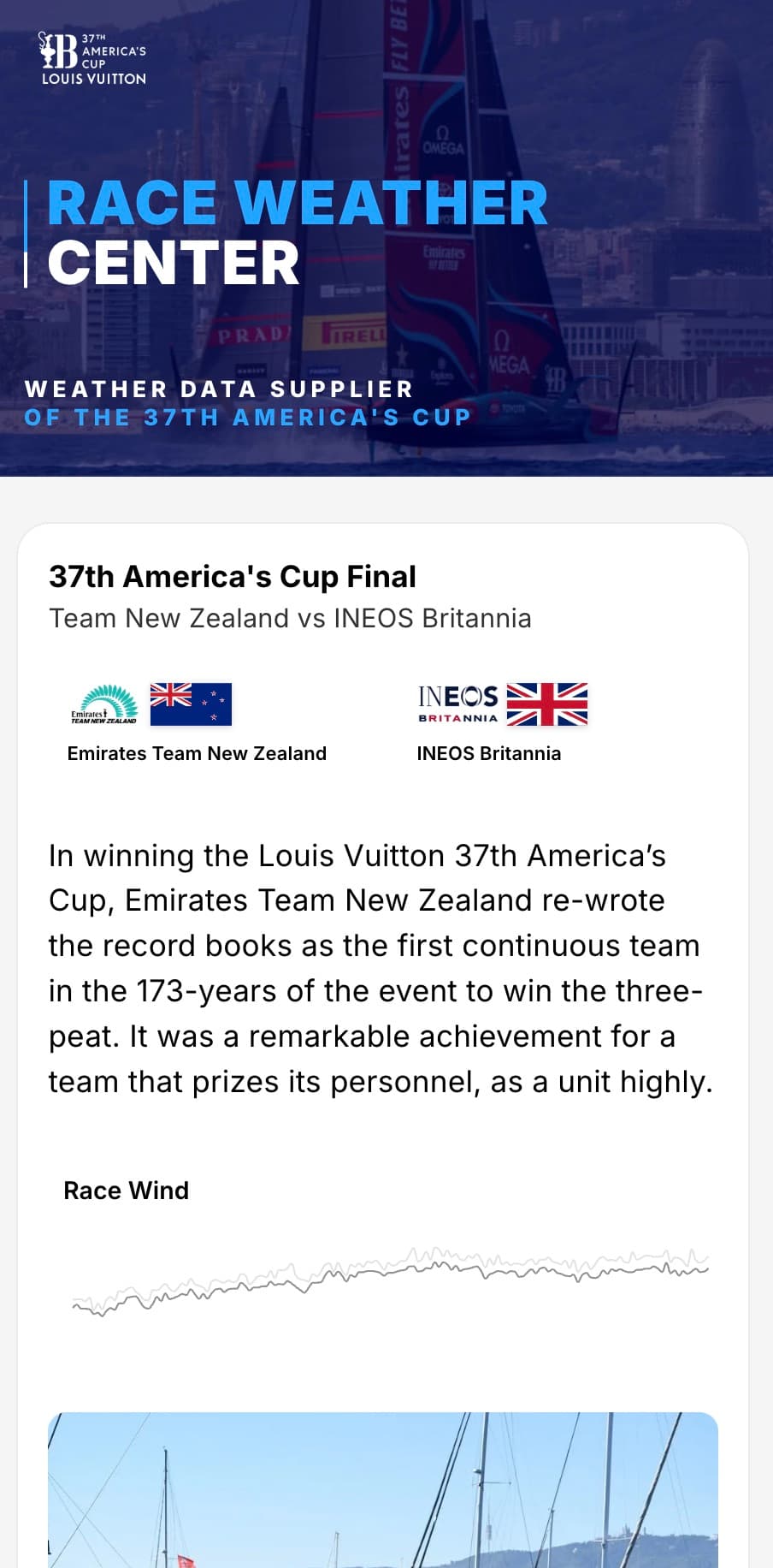 America's Cup mobile view